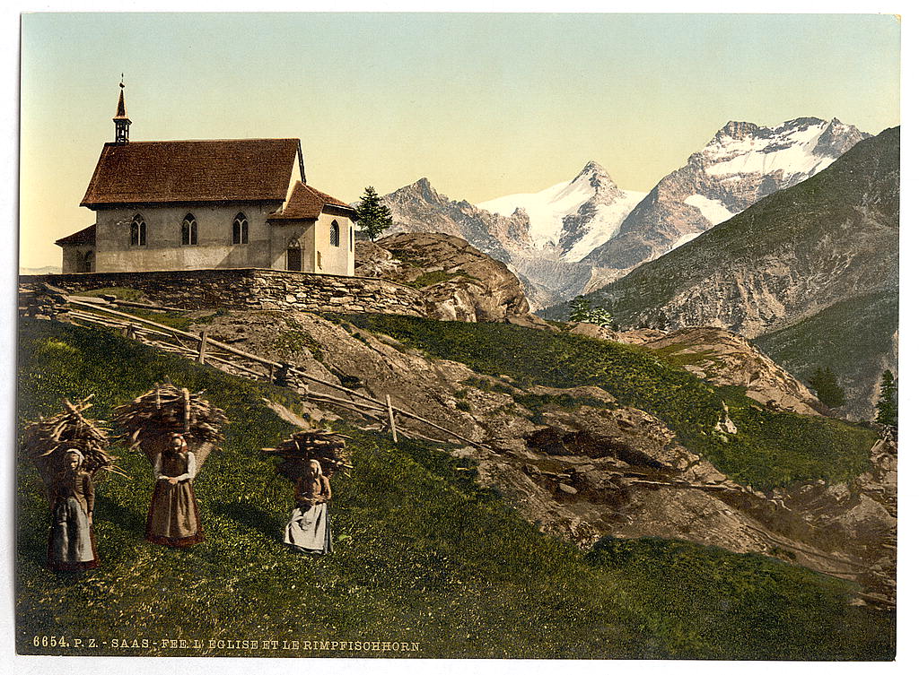 A picture of Saas Fee, church and Rimpfischhorn, Valais, Alps of, Switzerland