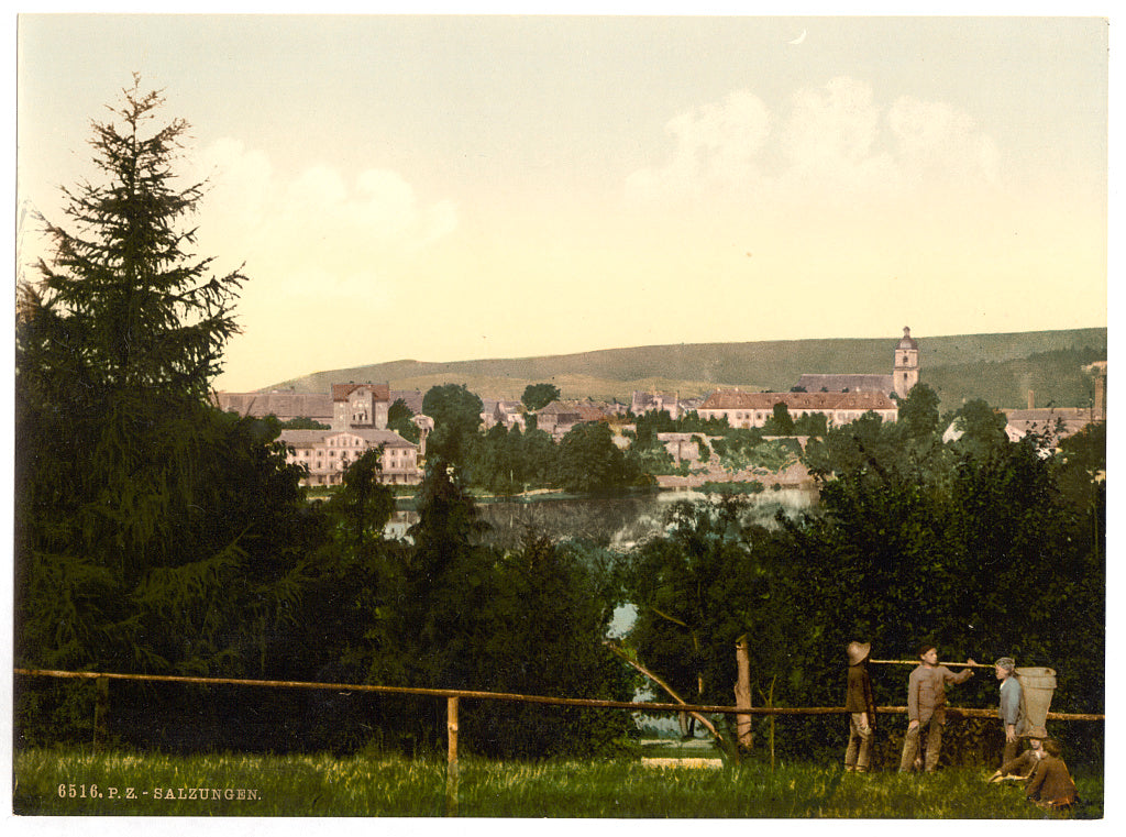 A picture of Salzungen (i.e., Bad Salzungen), with the castle, from Seeberg, Thuringia, Germany