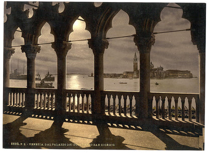 A picture of San Georgio from Doges' Palace by moonlight, Venice, Italy