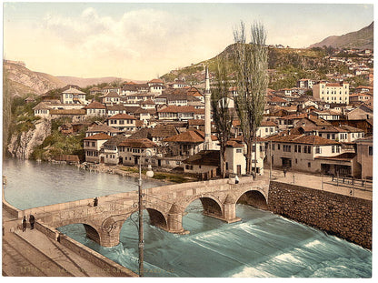 A picture of Sarajcvo (i.e., Sarajevo), looking toward Alifakovak, Bosnia, Austro-Hungary