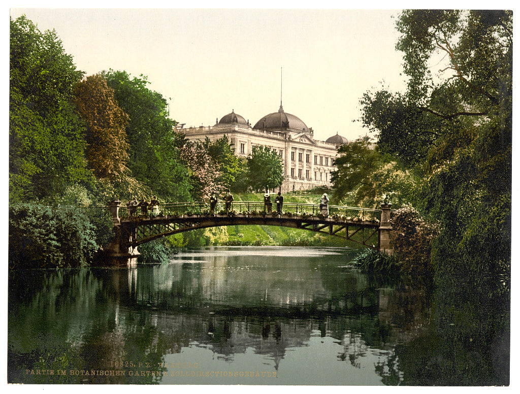 A picture of Scene in the Botanical Gardens with Director of Customs Building, Hamburg, Germany