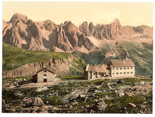 A picture of Schlernhaus and Rosengarten Group, Tyrol, Austro-Hungary
