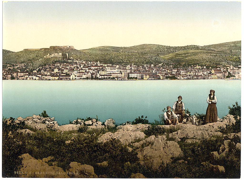 A picture of Sebenico, from the island, Dalmatia, Austro-Hungary