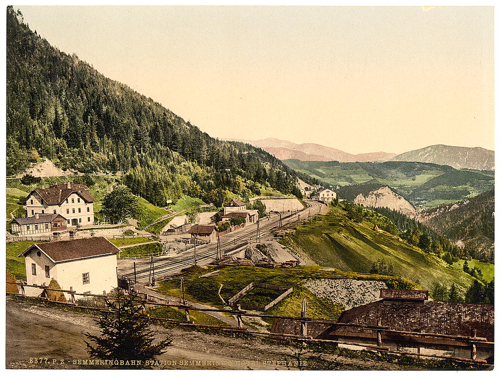 A picture of Semmering Railway, Semmering Station and Hotel Stephanie, Styria, Austro-Hungary