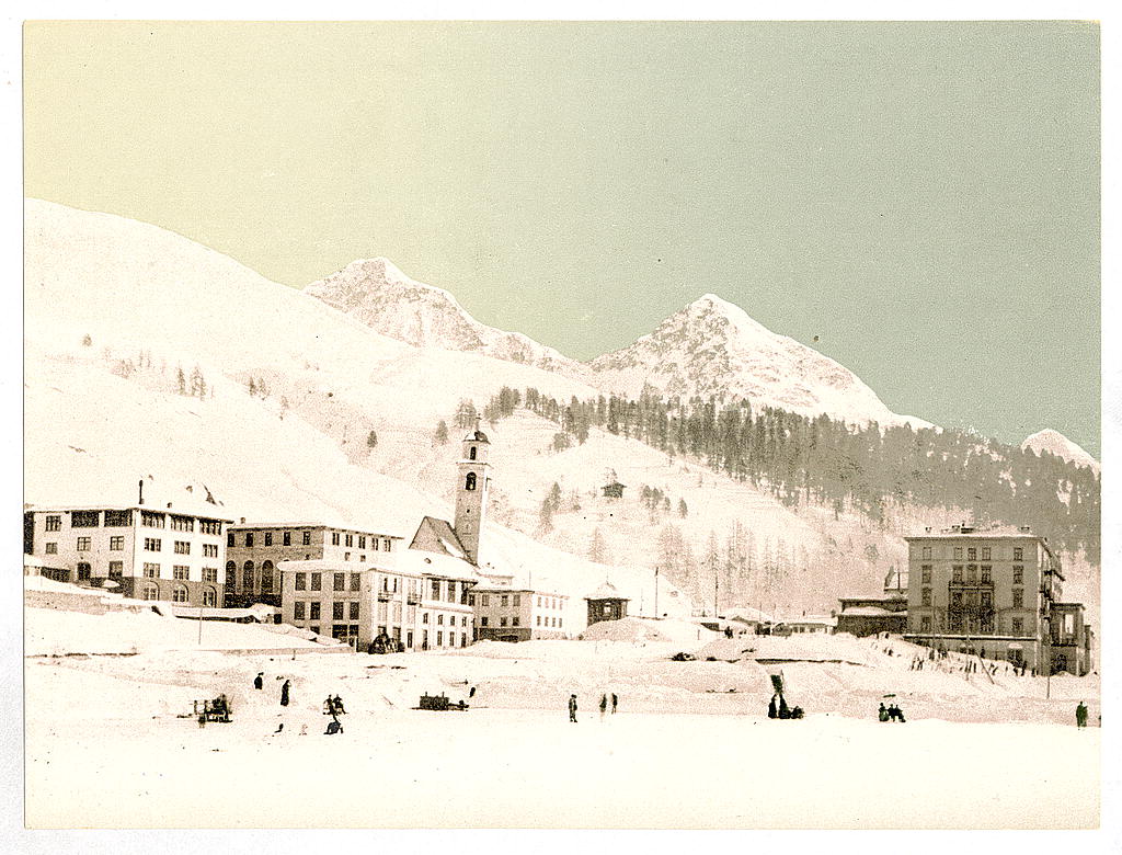 A picture of St. Moritz, Grisons, Switzerland, in winter (reversed)