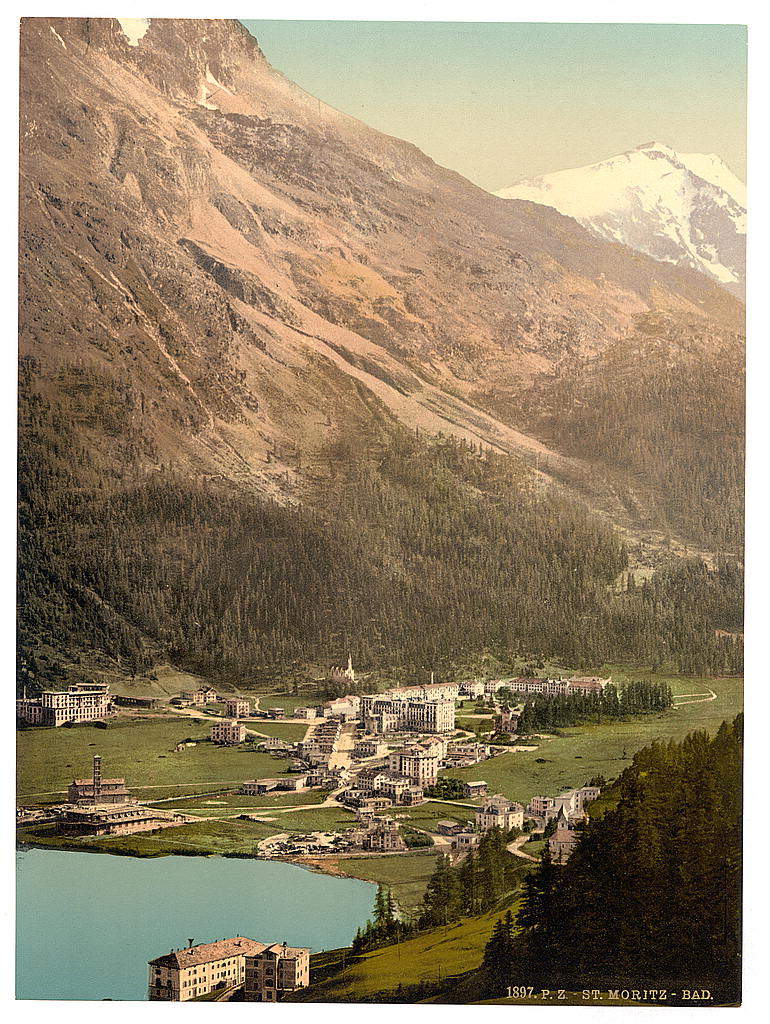 A picture of St. Moritz, village and baths, with Piz Surlej, Grisons, Switzerland