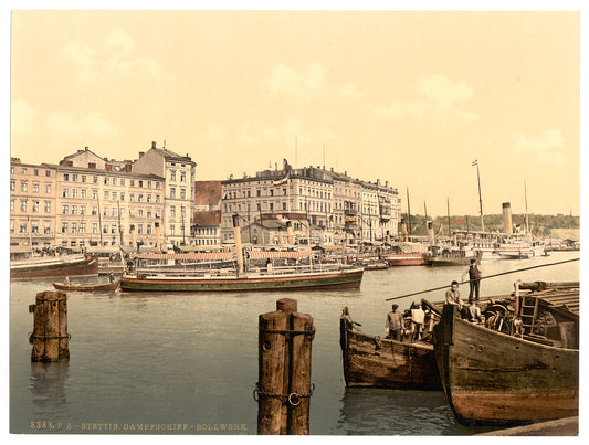 A picture of Steamship wharf, Stettin Harbor, Pomerania, Germany (i.e., Szczecin, Poland)