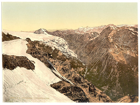 A picture of Stilferjoch (i.e., Stilfer Joch) Road, from Payerhutte, Tyrol, Austro-Hungary