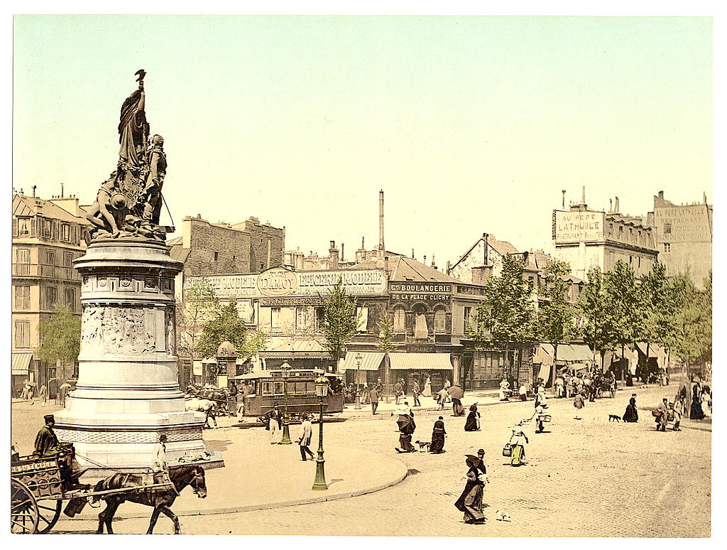 A picture of Street scene and monument, in the Place Clichy, Paris, France