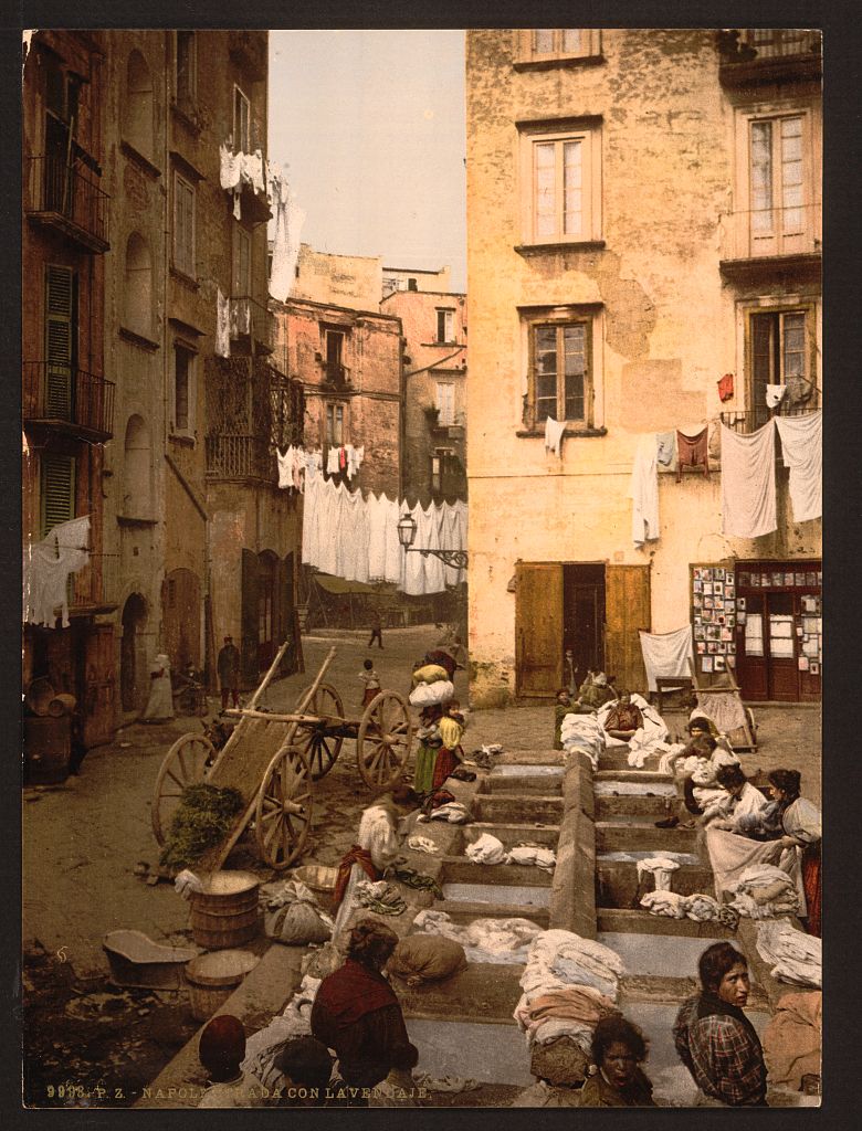 A picture of Street with washerwomen, Naples, Italy