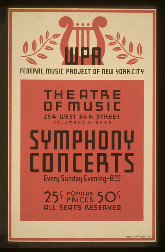 A picture of Symphony concerts WPA Federal Music Project of New York City Theatre of Music.