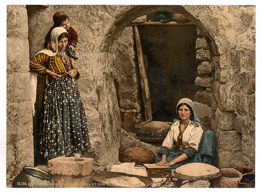 A picture of Syrian peasant making bread, Holy Land