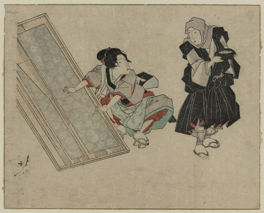 A picture of Takuhatsusō to araihari wo suru onna