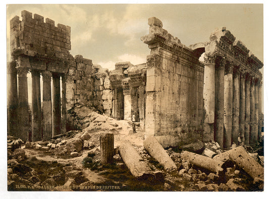 A picture of Temple of Jupiter, the facade, Baalbek, Holy Land, (i.e., Ba'labakk, Lebanon)