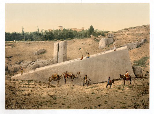 A picture of Temple of the Sun, center stone, Baalbek, Holy Land, (i.e., Ba'labakk, Lebanon)