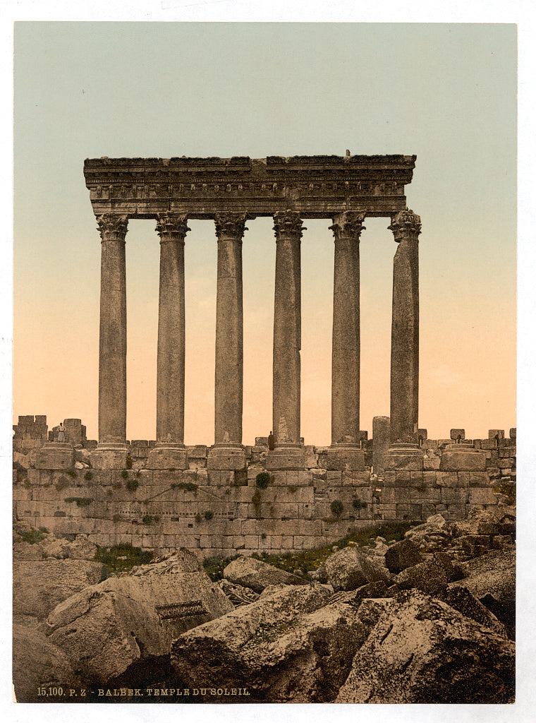 A picture of Temple of the Sun, front view, Baalbek, Holy Land, (i.e., Ba'labakk, Lebanon)