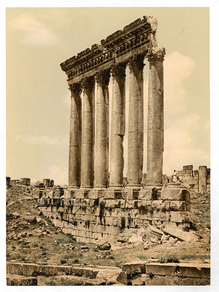 A picture of Temple of the Sun, side view, Baalbek, Holy Land, (i.e., Ba'labakk, Lebanon)