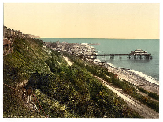 A picture of The beach and pier, Folkestone, England