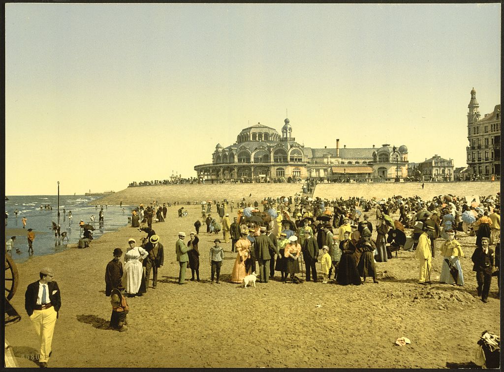 A picture of The beach and the Kursaal, (i.e., Cursaal), Ostend, Belgium