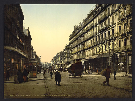 A picture of The Cannabiere (i.e., Cannebière) and Hotel de Louvre, Marseilles, France