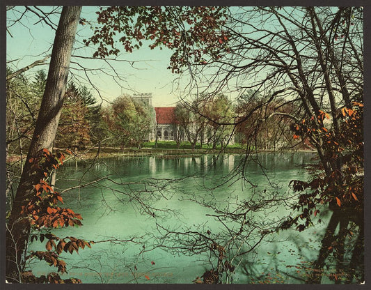 A picture of The chapel from across the lake, Vassar College