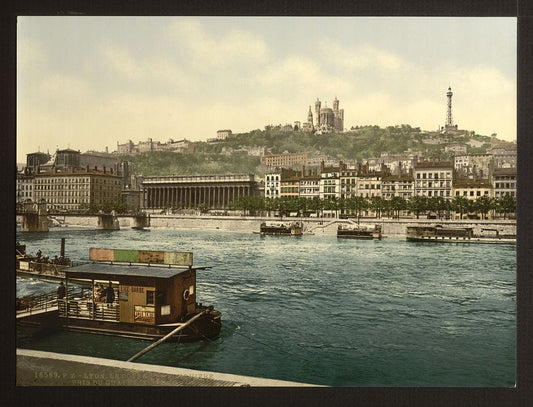 A picture of The Hill of Fourvière from St. Antoine Quay, Lyons, France