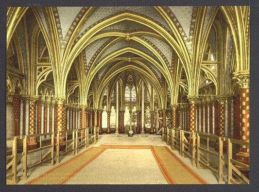 A picture of The Holy Chapel (i.e., Sainte-Chappelle), interior of lower chapel, Paris, France