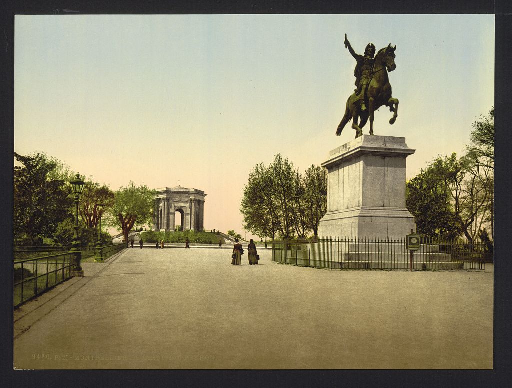 A picture of The Jardin du Peyron, (i.e., Peyrou), Louis XVI's (i.e., Louis XIV) statue, Montpelier, France