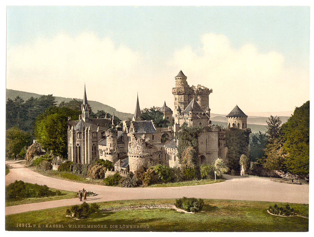 A picture of The Lower Castle (i.e., Lions Castle), Wilhelmshohe, Cassel (i.e., Kassel), Hesse-Nassau, Germany