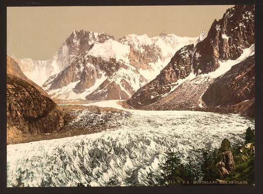 A picture of The Mer de Glace, Aiguille du Geant and Les Grandes Jorasses, Chamonix Valley, France