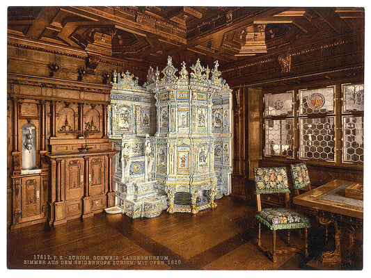 A picture of The museum, room from the Seidenhofe, with oven, Zurich, Switzerland