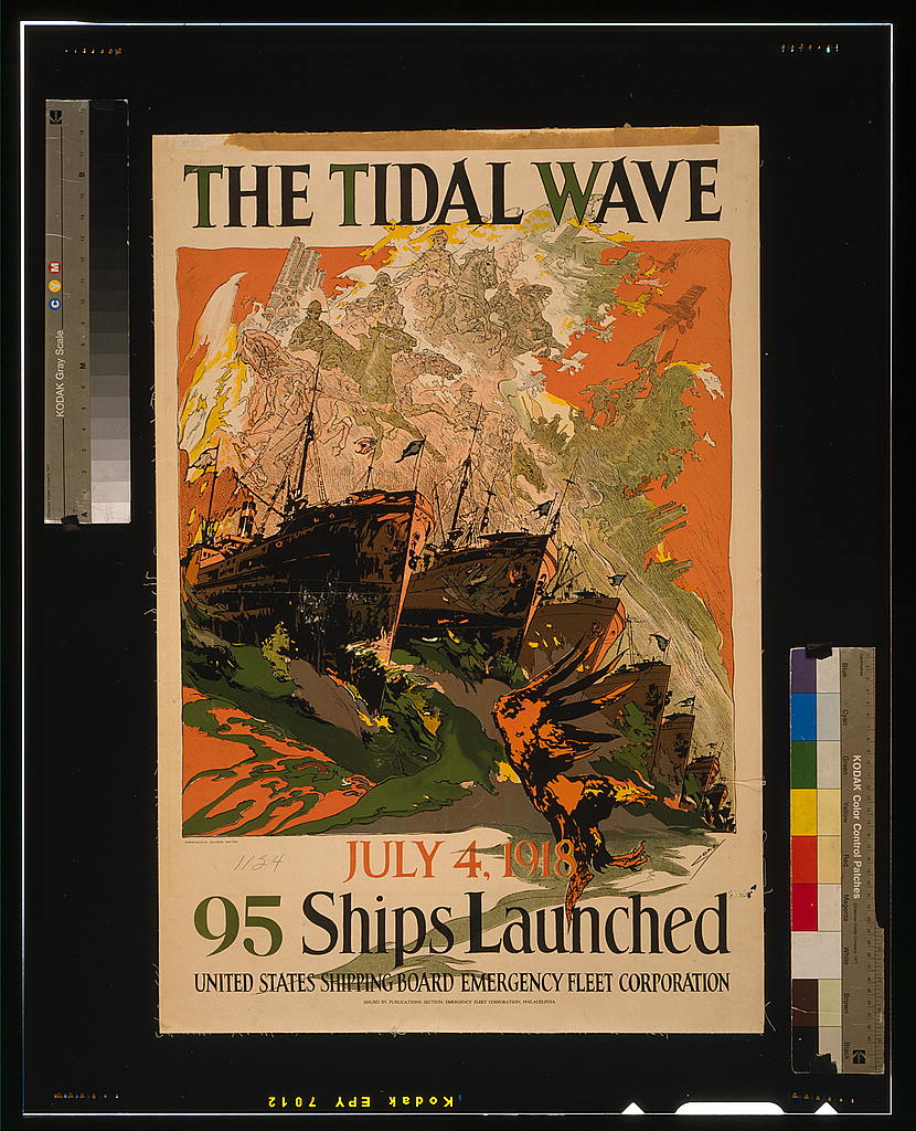 A picture of The tidal wave--July 4, 1918, 95 ships launched