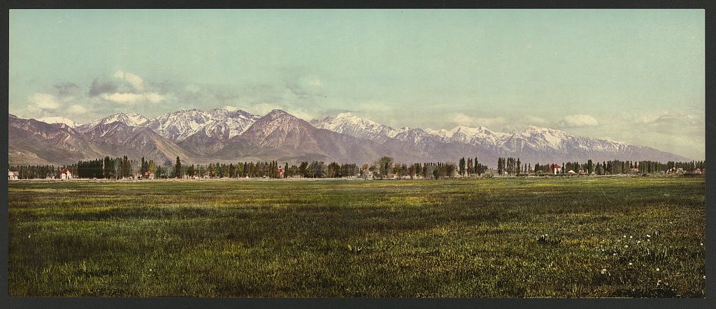 A picture of The Wasatch Range from the Valley of the Jordan