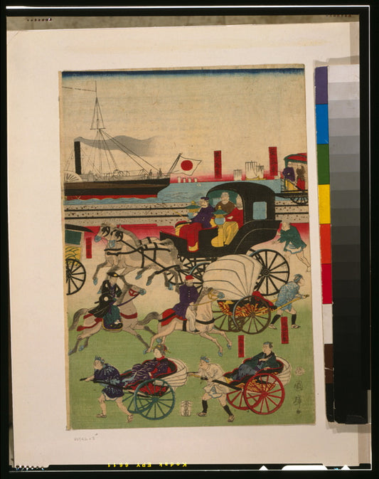 A picture of Tōkyō Takanawa ōrai kuruma zukushi yukiai no zu