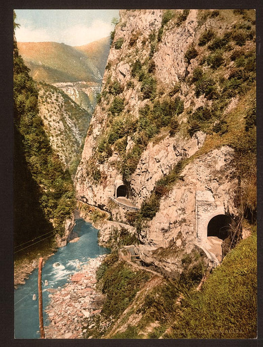 A picture of Toscolana (i.e. Toscolano) Valley, roads and tunnels, Lake Garda, Italy