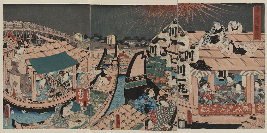 A picture of Tōto ryōgokubashi kawabiraki han'ei zu