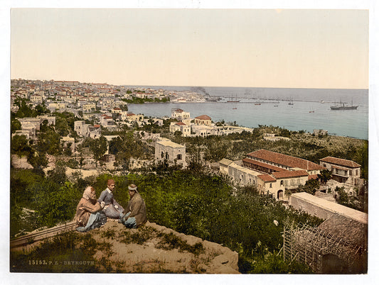 A picture of Town and harbor from St. Dimila, Beyrout, Holy Land, (i.e., Beirut, Lebanon)