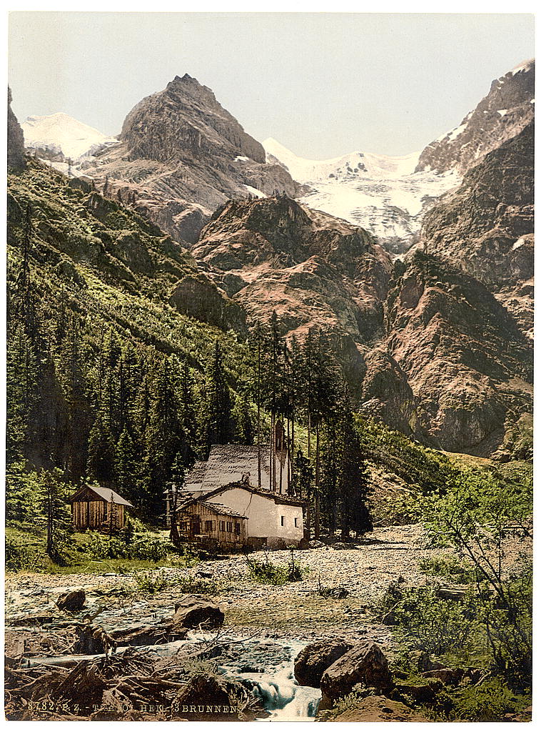 A picture of Trafoi, the three mineral water fountains (i.e., Heilige Drei Brunnen), Tyrol, Austro-Hungary