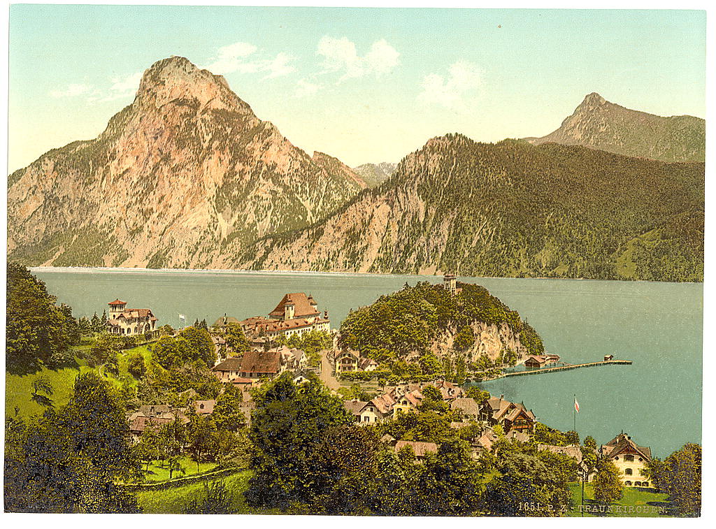 A picture of Traunkirchen, towards the Traunstein, Upper Austria, Austro-Hungary