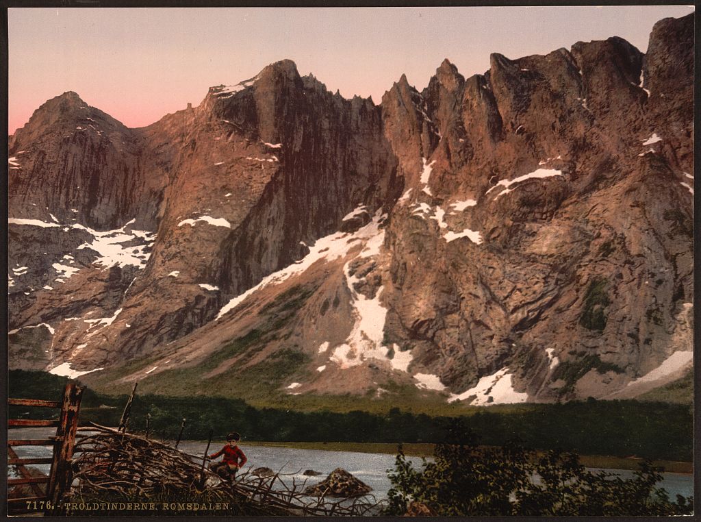 A picture of Troldtinderne (i.e., Trolltindene), Romsdalen, Norway