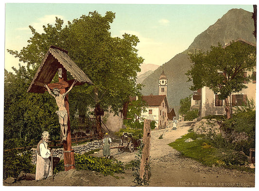 A picture of Tyrol Village ("Village with crucifix"), Tyrol, Austro-Hungary