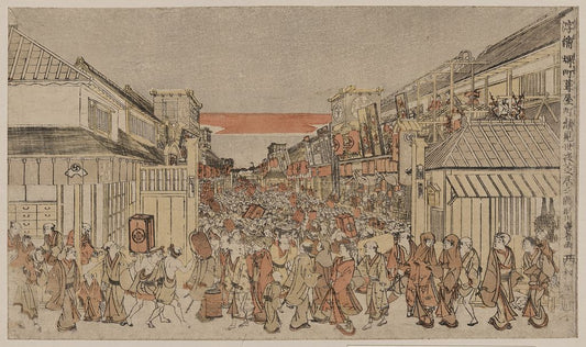 A picture of Ukie sakaichō fukiyachō kaomise yorushibai no zu