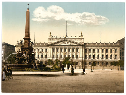 A picture of University and Mendebrunnen, Leipsig (i.e., Leipzig), Saxony, Germany