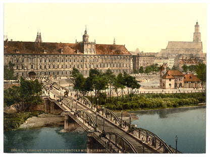 A picture of University with bridge, Breslau, Silesia, Germany (i.e., Wrocław, Poland)