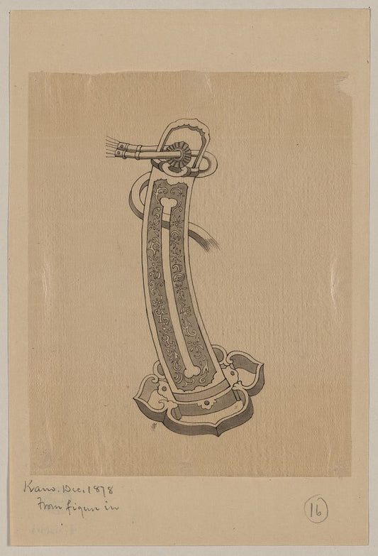 A picture of Unknown object with open-work base, ornamental shaft, and cord(?)