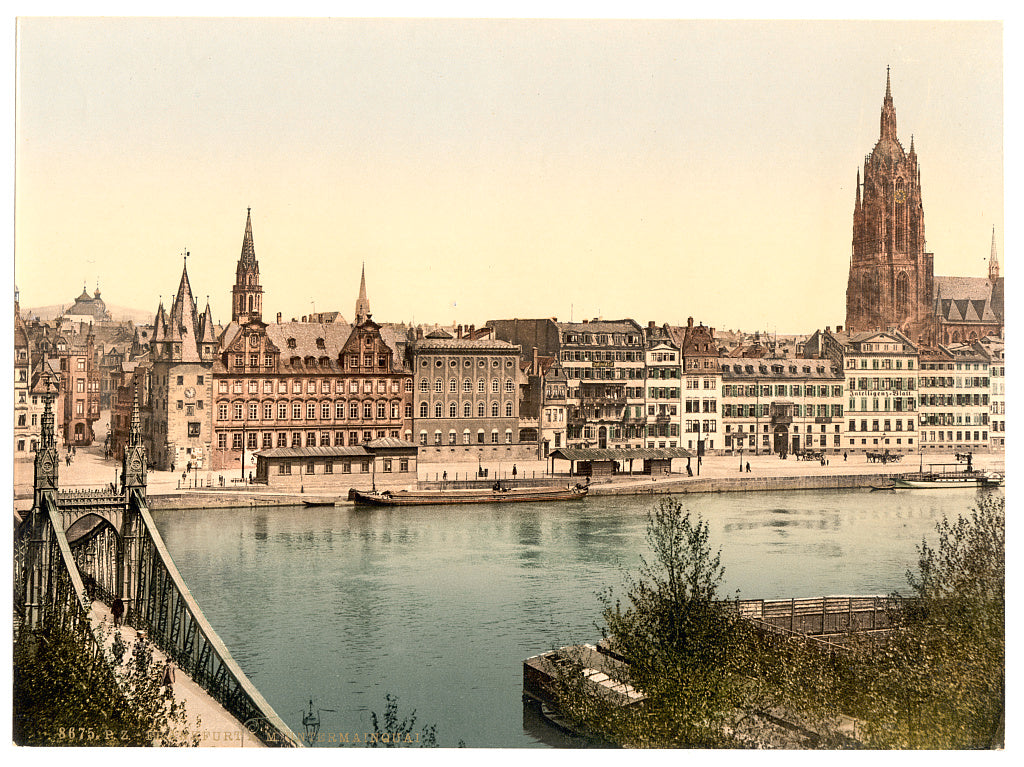 A picture of Untermainquai, Saalhof and Cathedral, Frankfort on Main (i.e. Frankfurt am Main), Germany