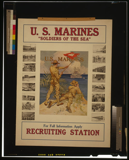 A picture of U.S. Marines "Soldiers of the sea" - For full information apply recruiting station
