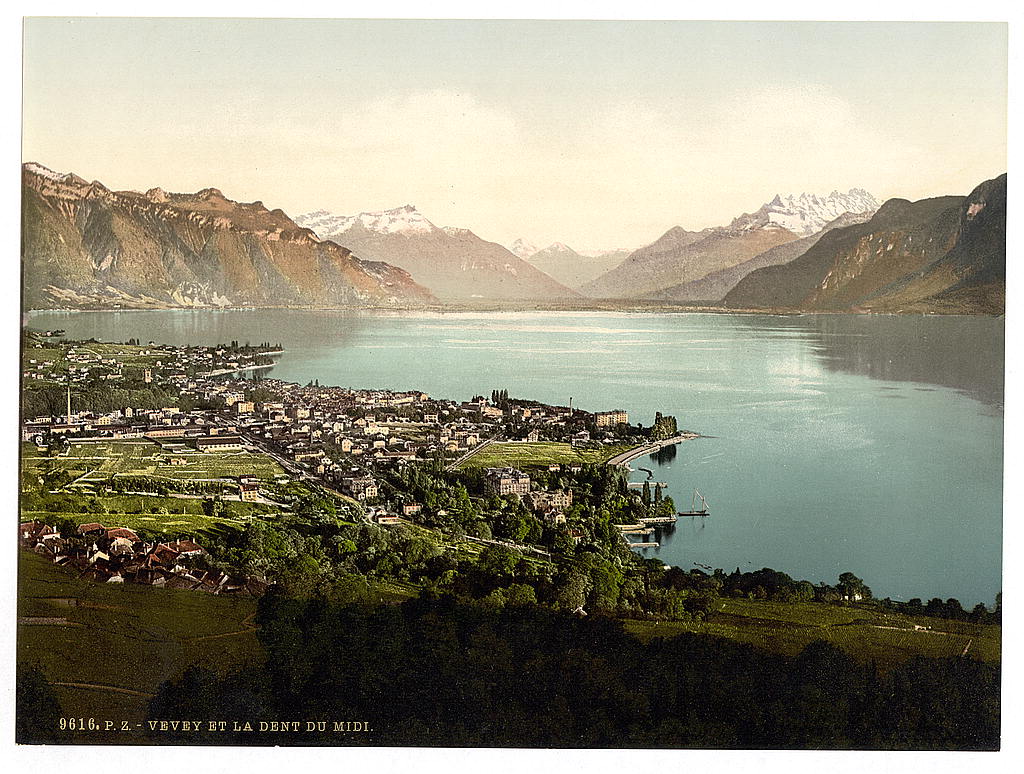 A picture of Vevey, and Dent du Midi, Geneva Lake, Switzerland