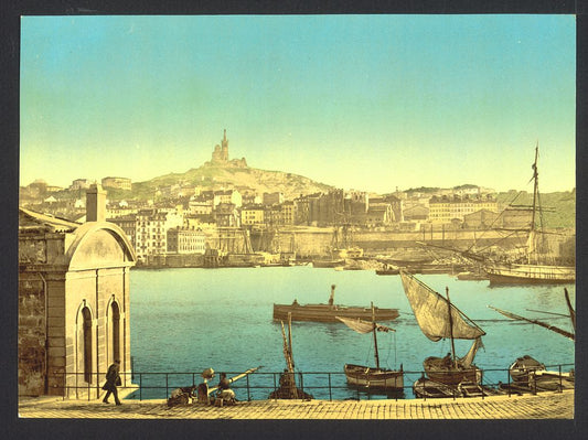 A picture of View of Notre Dame de la Garde and harbor, Marseilles, France