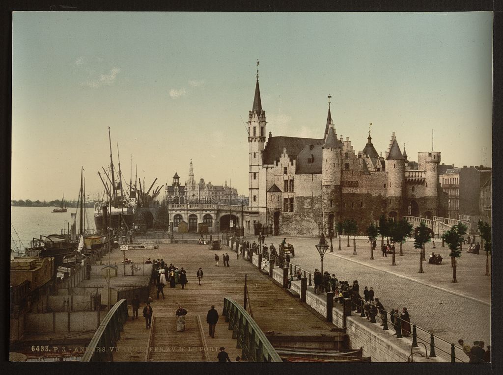 A picture of View of the Steen with the port, Antwerp, Belgium